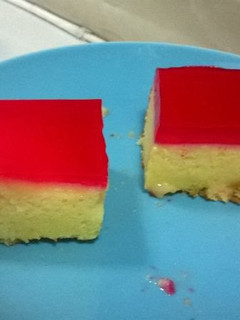 A picture of Custard cake with jello topping.