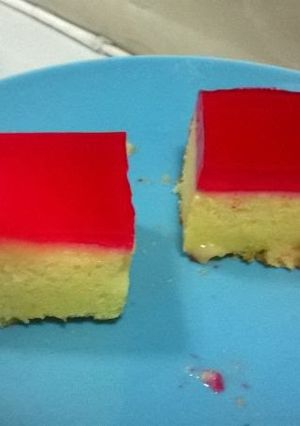 A picture of Custard cake with jello topping.