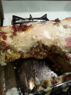 A picture of Breakfast in a pan.