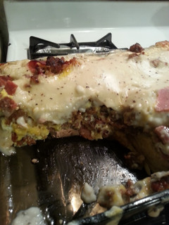 A picture of Breakfast in a pan.
