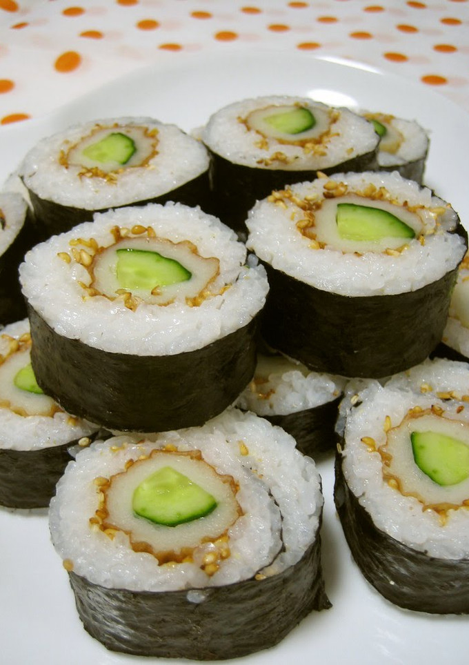 A picture of Chikuwa and Cucumber Sushi Roll.