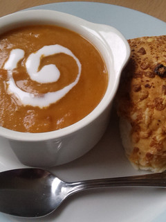 A picture of Vickys Dairy-Free Cream of Tomato Soup, GF DF EF SF NF Vegan.