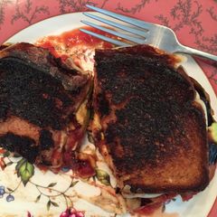 A picture of Mozzarella, Avocado, And Salsa Grilled Cheese.