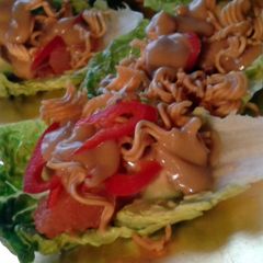A picture of Crunchy Grapefruit & Avocado Cups with Peanut Sauce (vegan).