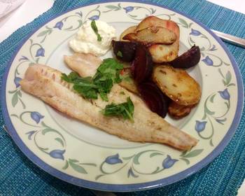 Fresh, Making Recipe Pollack beetroot  potato tray bake with lemony crme frache Home Style