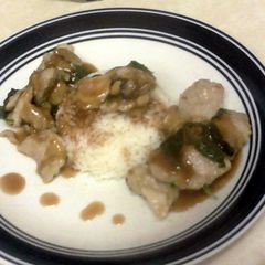A picture of Sweet and sour pork w/quick sticky rice.