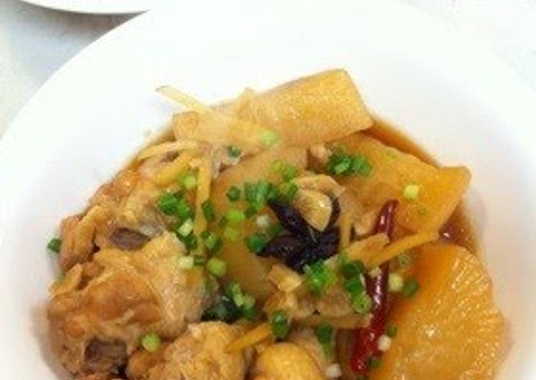 Easy Way to Prepare Perfect Chinese-style Braised Chicken Drumettes with Daikon Radish and Star Anise