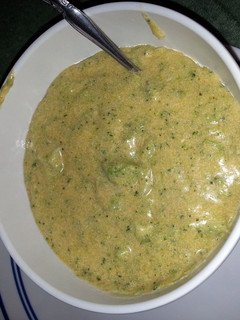 A picture of broccoli and cheese soup.
