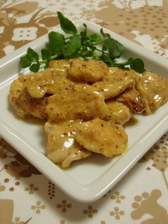 A picture of Sautéed Chicken Breast with Mustard Miso Sauce.