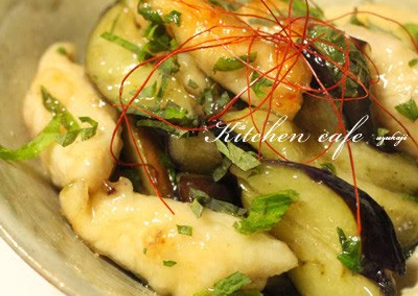 Chicken Tenders and Eggplant Sauteed in Shiro Dashi