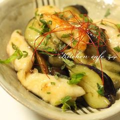 A picture of Chicken Tenders and Eggplant Sauteed in Shiro Dashi.