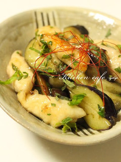 A picture of Chicken Tenders and Eggplant Sauteed in Shiro Dashi.