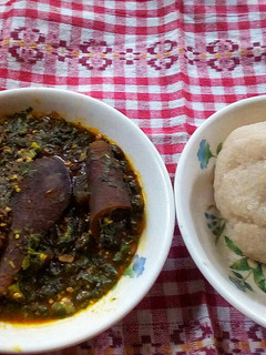 A picture of Jute Mallow and Okro Soup with Lafu.