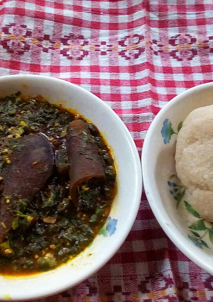 A picture of Jute Mallow and Okro Soup with Lafu.