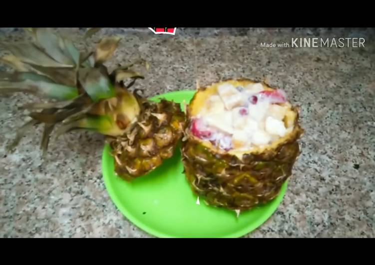 Recipe of Quick Fruit Chaat in pineapple bowl