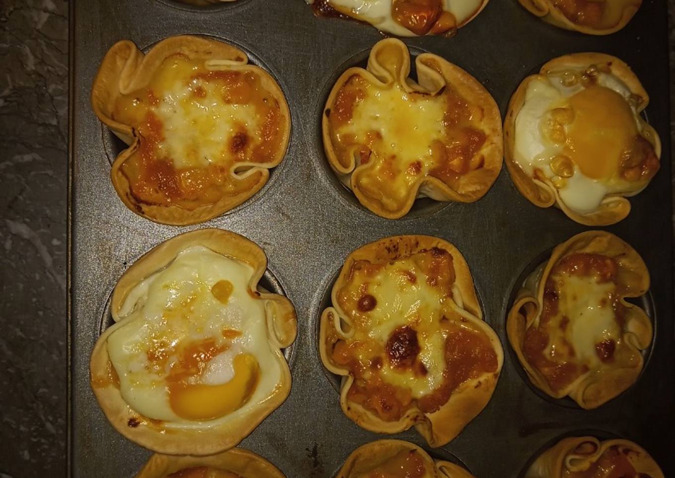 Mini tartitas de calabaza, choclo, queso y huevo