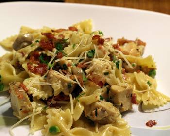 Update, Serving Recipe Chicken and Farfalle Pasta in a Roasted Garlic Cream Sauce Delicious Simple