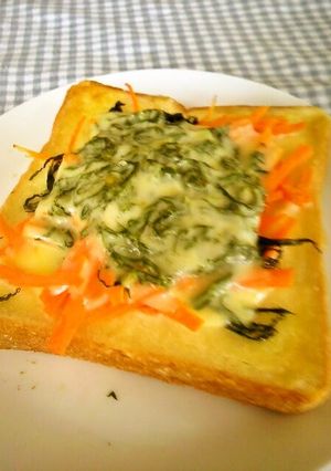 A picture of Made with Leftovers - Cheese, Shiso Leaves and Carrot Toast.