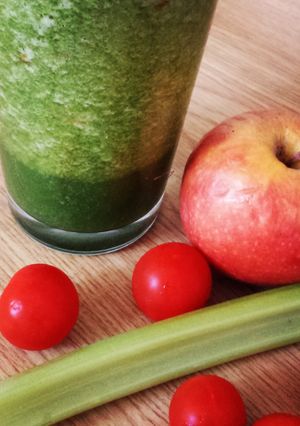A picture of Energizing Smoothie (apple celery tomato and spinach).
