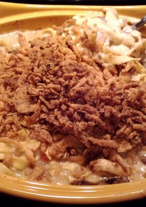 A picture of Mom's Sausage and Mushroom Casserole.