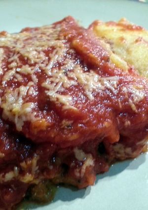 A picture of Polenta with Hot Italian Sausage.