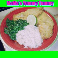A picture of Fry Lime Fish with Spinach &Brown Rice.