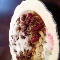 A picture of Chili Over Pasta (Quick And Easy Meal).