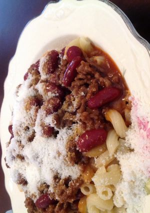 A picture of Chili Over Pasta (Quick And Easy Meal).
