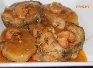 Foto principal de Bacalao fresco con gambas en salsita