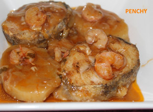 Foto principal de Bacalao fresco con gambas en salsita