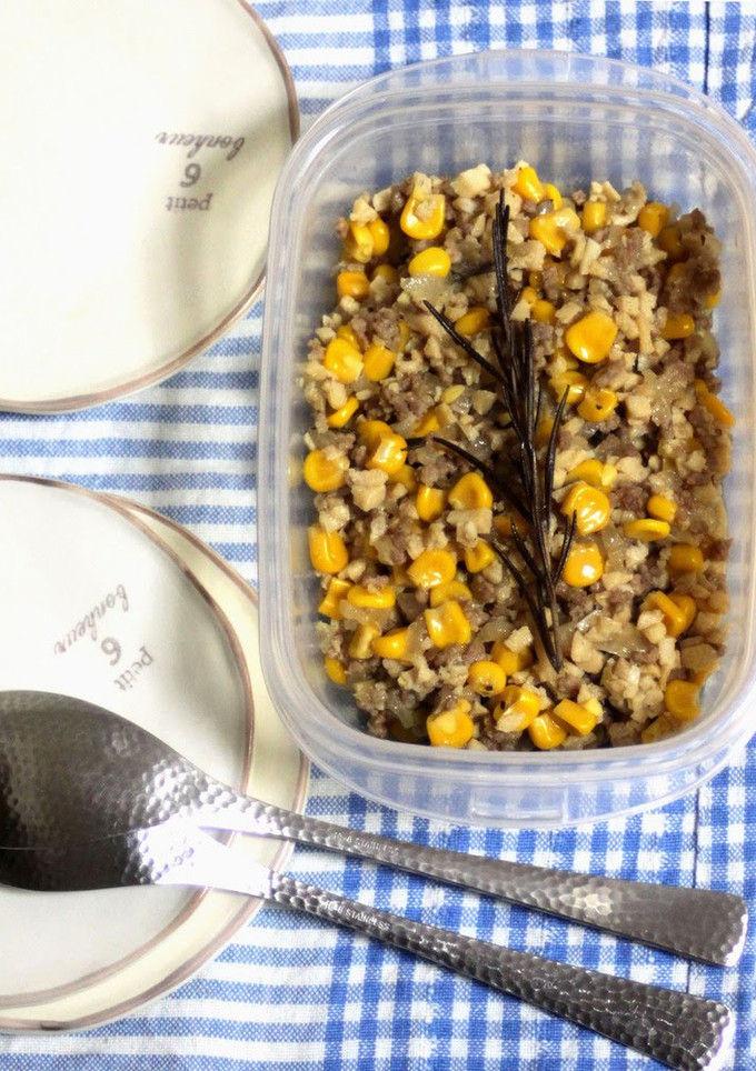 A picture of Multi-Purpose Salted Corn Soboro with Koya Dofu.