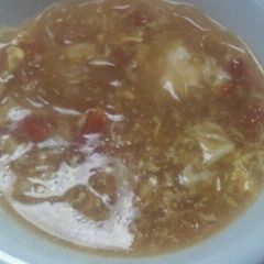 A picture of Egg, Tomato, and Malony Noodle Soup.
