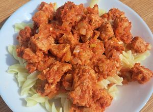 O poză a rețetei Paste Bolognese de post (cu soia).