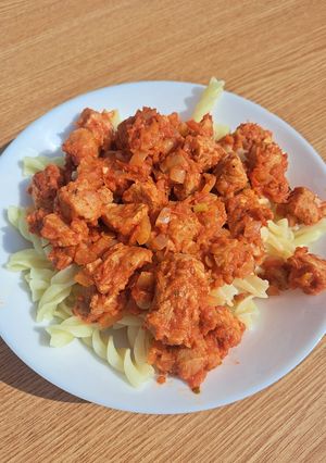 O poză a rețetei Paste Bolognese de post (cu soia).