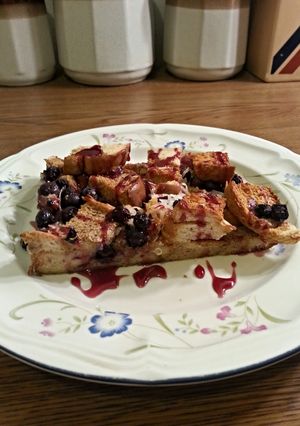 A picture of Blueberry coconut french toast.