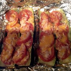 A picture of zucchini pizza.