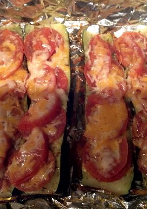 A picture of zucchini pizza.