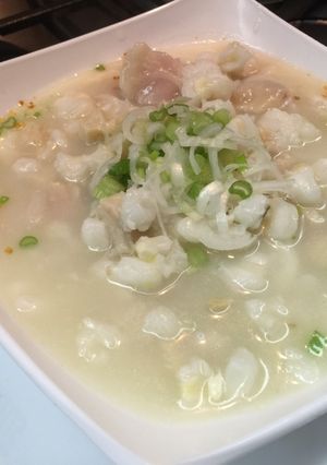 A picture of Sonoran Menudo with Hominy and Beef Foot.