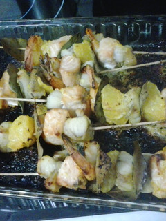 A picture of Monkfish, Salmon and Shrimp Kebabs.