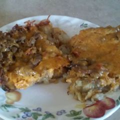 A picture of Turkey cheeseburger casserole.