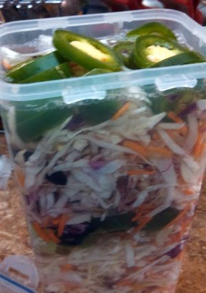 A picture of Pikliz (aka Haitian hot pepper sauce).