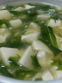 A picture of Thick Tofu and Mizuna Soup.