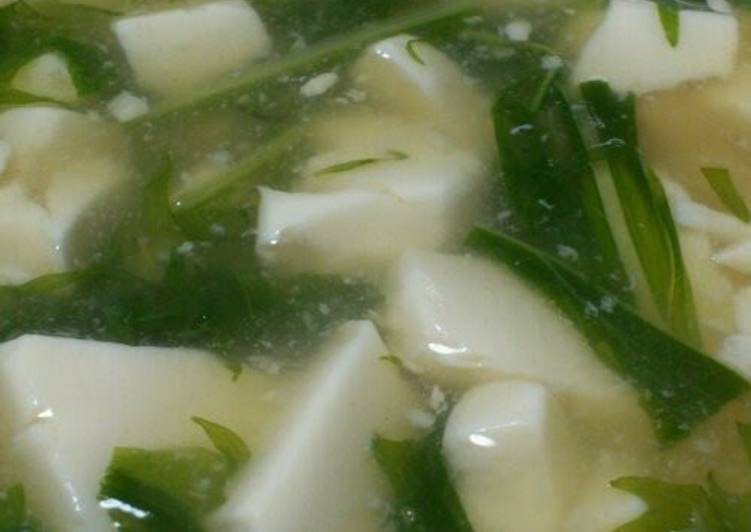 Thick Tofu and Mizuna Soup