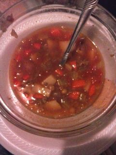 A picture of Beefy lentil and veggie soup.