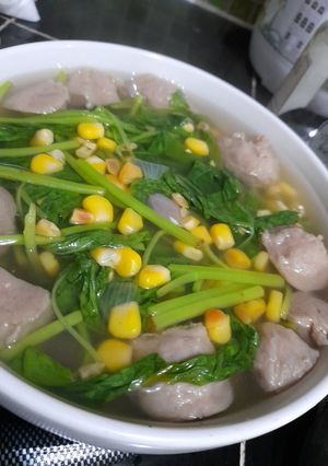 Foto resep Bayam Jagung Baso Sapi Simpel