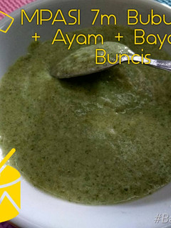 Foto resep MPASI 7m Bubur nasi + Ayam + Bayam + Buncis