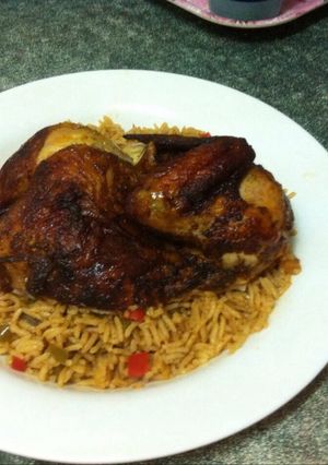 A picture of Roasted chicken like if you want the rice recipe also.