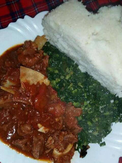 A picture of Ugali Beef and sukuma.