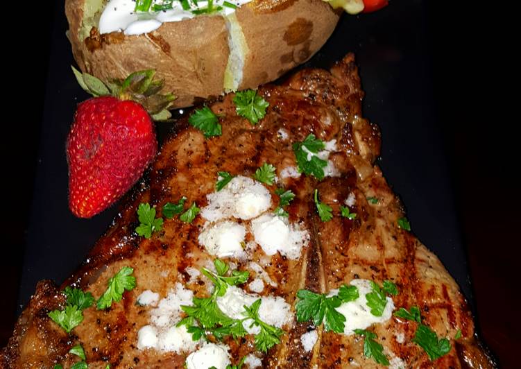 Recipe of Quick Mike&#39;s 10 Minute Rare T-Bone Steak &amp; Baked Potato Dinner