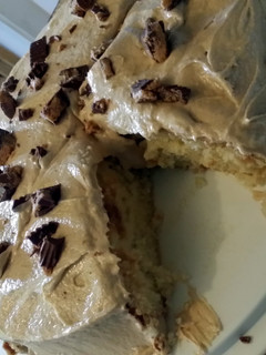 A picture of caramel peanut butter frosting.